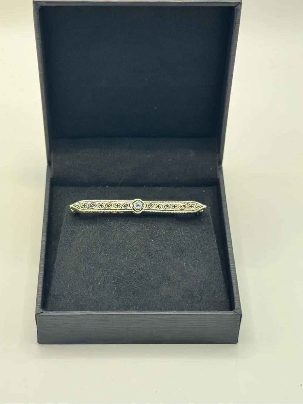 Vintage Platinum & 14k Gold Sapphire Art Deco Stick Pin Brooch - Picture 4 of 12